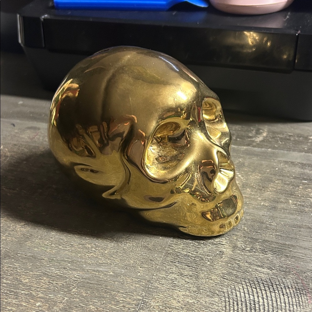 Three Hands Ceramic Goldtoned Skull Bank